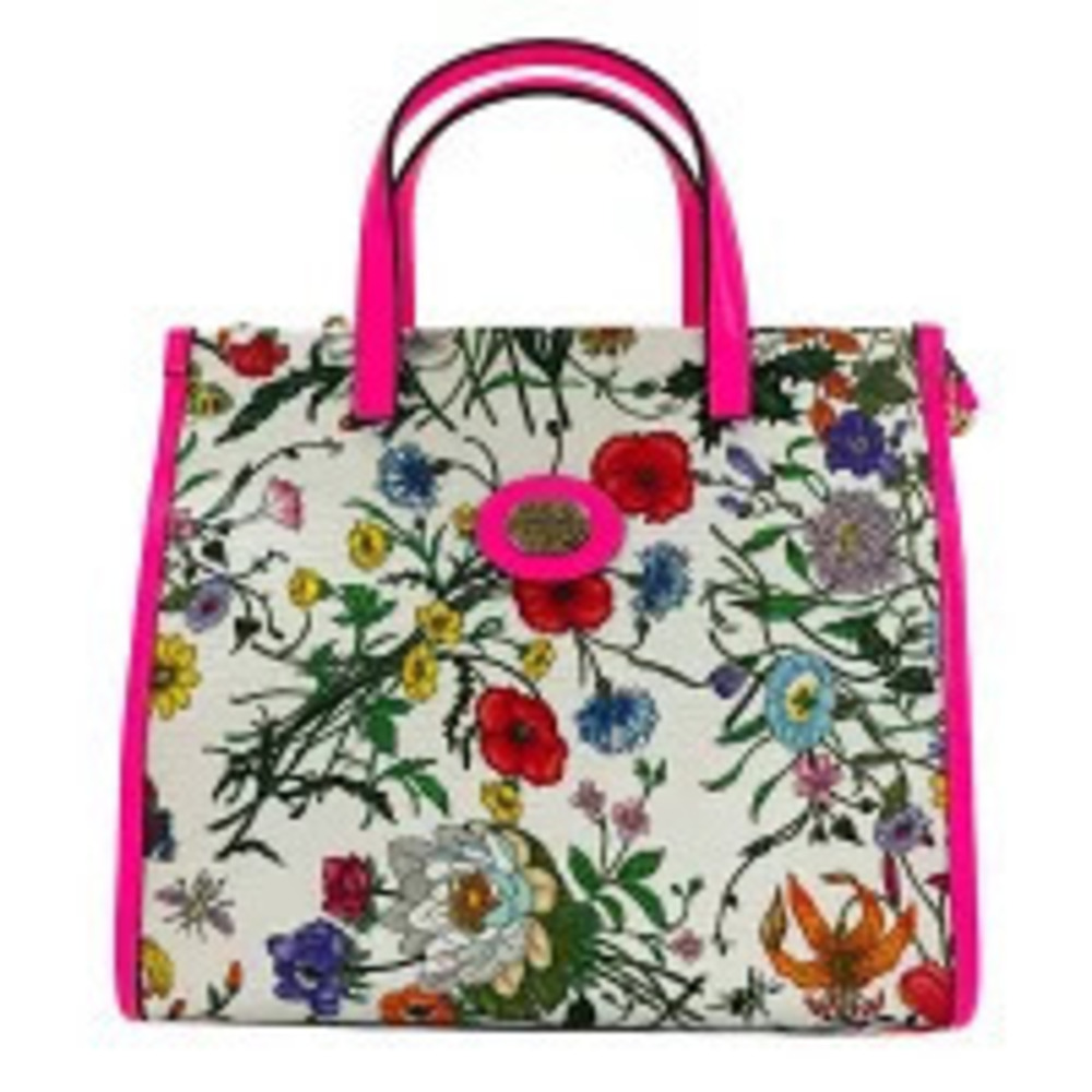 Gucci Flora Handbag Multicolor Canvas Flower Black
